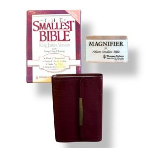 The Smallest Bible Thomas Nelson King James Bonded Leather Snap Magnifier Box